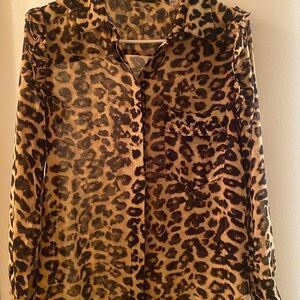 Tahari Black and Gold sheer Leopard Blouse